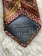 Gianfranco Ferre 100% Silk Tie Mens Burgundy Geometric Baroque Scroll Italy