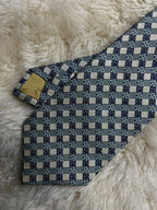 Yves Saint Laurent YSL Silk Tie Mens Navy Blue Silver Geometric Check Italy Japan