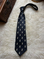 René Chagal Silk Tie Mens Black Equestrian Polo Players Hand Made Novelty Tie