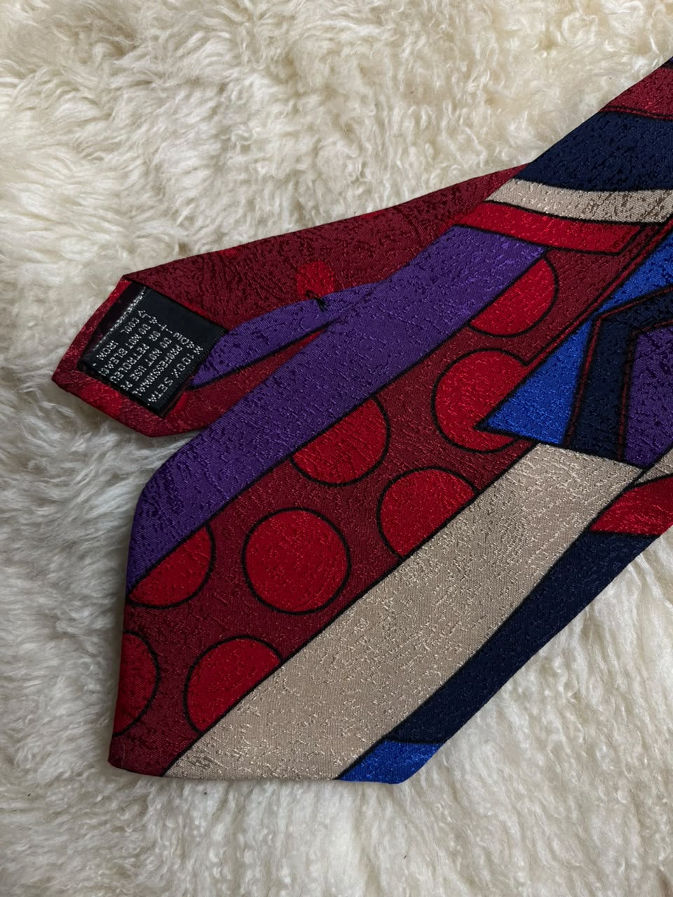 Gianni Versace Vintage Silk Tie Mens Geometric Colorblock Abstract Deco Italy