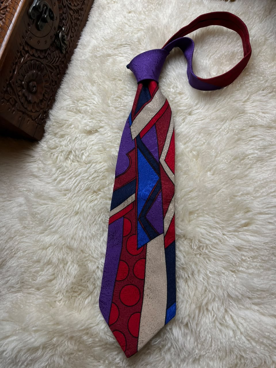 Gianni Versace Vintage Silk Tie Mens Geometric Colorblock Abstract Deco Italy