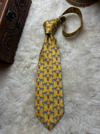 Brooks Brothers Makers Silk Tie Mens Yellow Equestrian Horses Award Ribbon USA