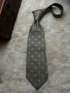 Gianni Versace 100% Silk Tie Mens Navy Gold Geometric Medusa Head Italy Baroque