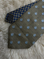 Gianni Versace 100% Silk Tie Mens Navy Gold Geometric Medusa Head Italy Baroque
