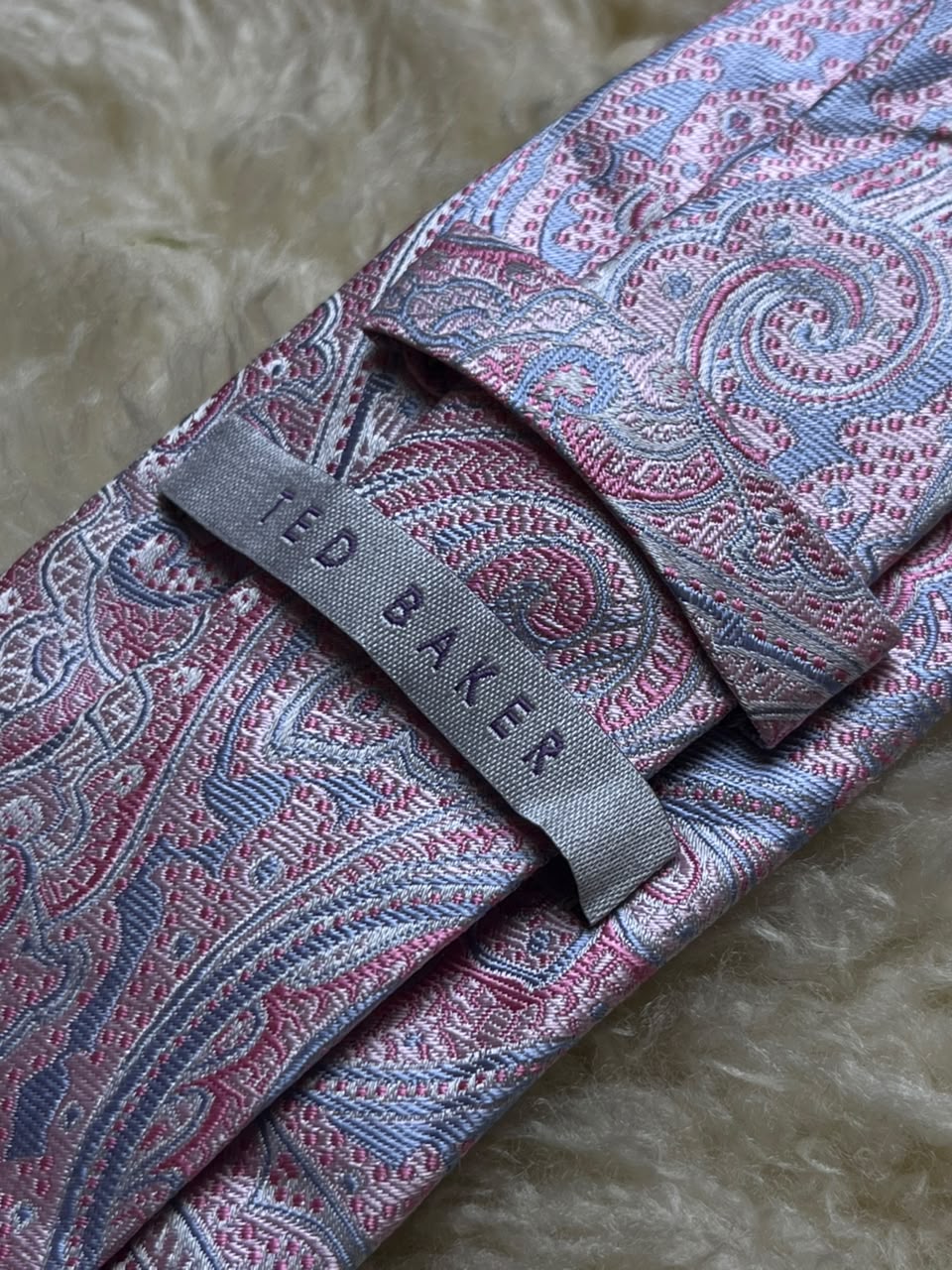 Ted Baker London 100% Silk Tie Mens Pastel Pink Blue Swirl Paisley Wedding Formal