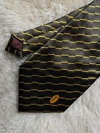 Yves Saint Laurent YSL Silk Tie Mens Dark Bronze Gold Dashed Stripe Oval Monogram