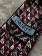 Platinum Designs 100% Silk Tie Mens Burgundy Silver 3D Geometric Cube Hand Made