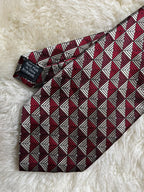 Platinum Designs 100% Silk Tie Mens Burgundy Silver 3D Geometric Cube Hand Made