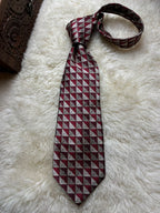Platinum Designs 100% Silk Tie Mens Burgundy Silver 3D Geometric Cube Hand Made