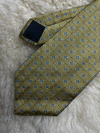 Brooks Brothers 346 Pure Silk Tie Mens Gold Geometric Diamond Foulard Made in USA