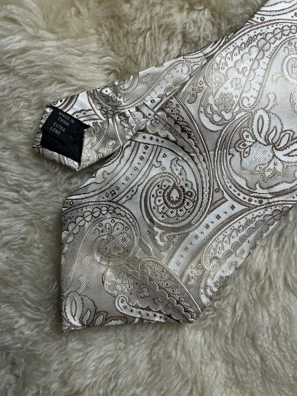 Sean John Extra Long Silk Tie Mens Tall Champagne Ivory Paisley Wedding Formal