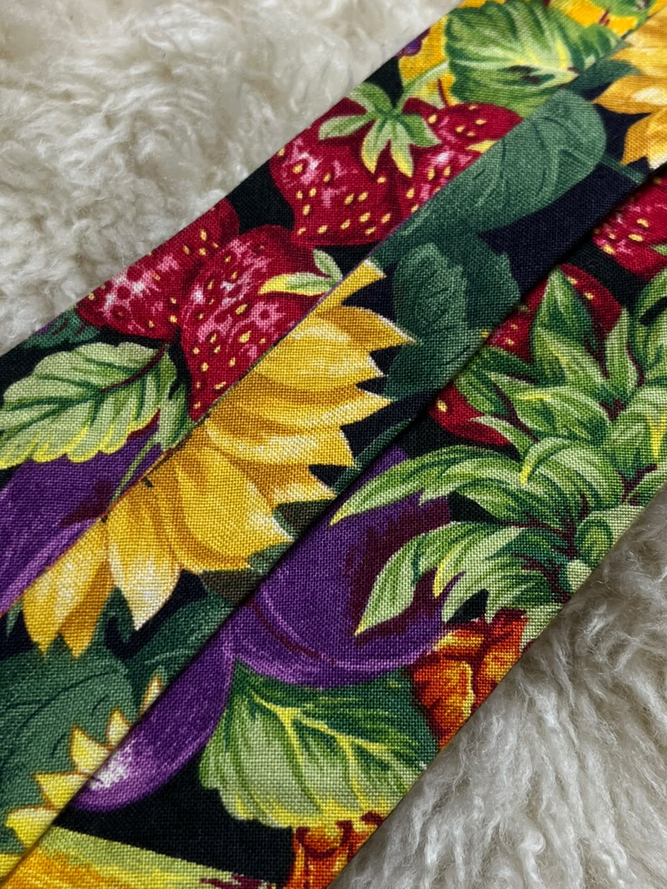 Vintage Reversible Double Sided Necktie Mens Sunflower Floral Mixed Fruit Cotton Tie