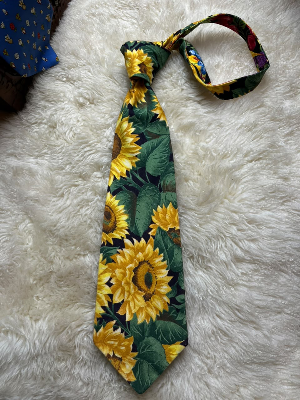 Vintage Reversible Double Sided Necktie Mens Sunflower Floral Mixed Fruit Cotton Tie