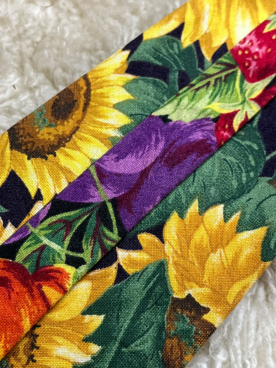 Vintage Reversible Double Sided Necktie Mens Sunflower Floral Mixed Fruit Cotton Tie