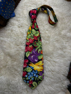Vintage Reversible Double Sided Necktie Mens Sunflower Floral Mixed Fruit Cotton Tie