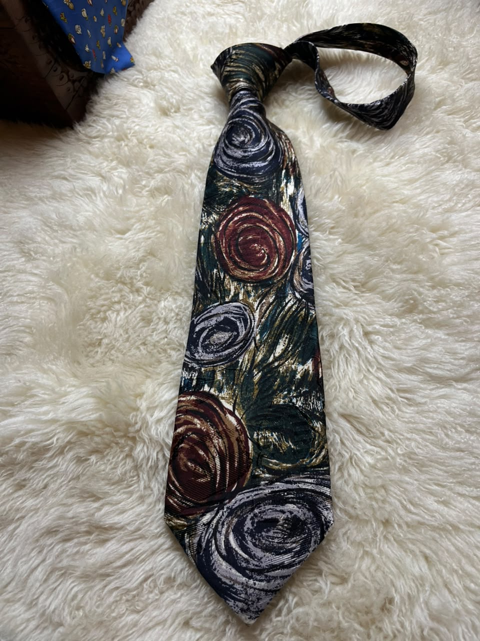 F.LLI FILA Lanificio 100% Silk Tie Mens Abstract Swirl Painterly Italian Fabric Japanese Made