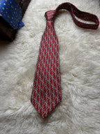 CELINE Paris Vintage Silk Tie Mens Red Equestrian Horsebit Chain Link Italy