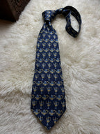 Harrods Knightsbridge Silk Tie Mens Navy Blue Antique Teapot Urn Porcelain England