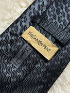 Yves Saint Laurent YSL Silk Tie Mens Black Grey Wavy Ribbon Geometric Italy