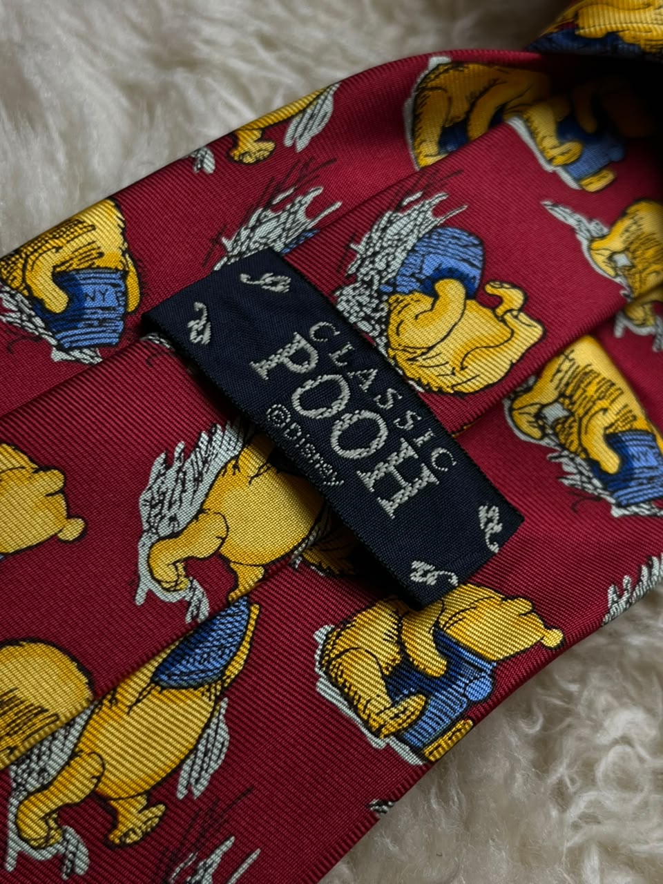 Vintage Classic Pooh Disney Silk Tie Mens Red Winnie the Pooh Hunny Pot Novelty