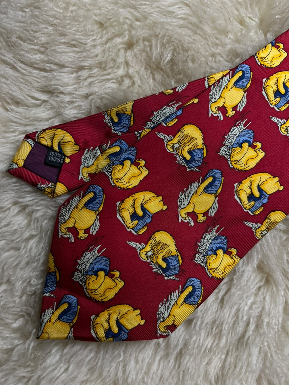 Vintage Classic Pooh Disney Silk Tie Mens Red Winnie the Pooh Hunny Pot Novelty