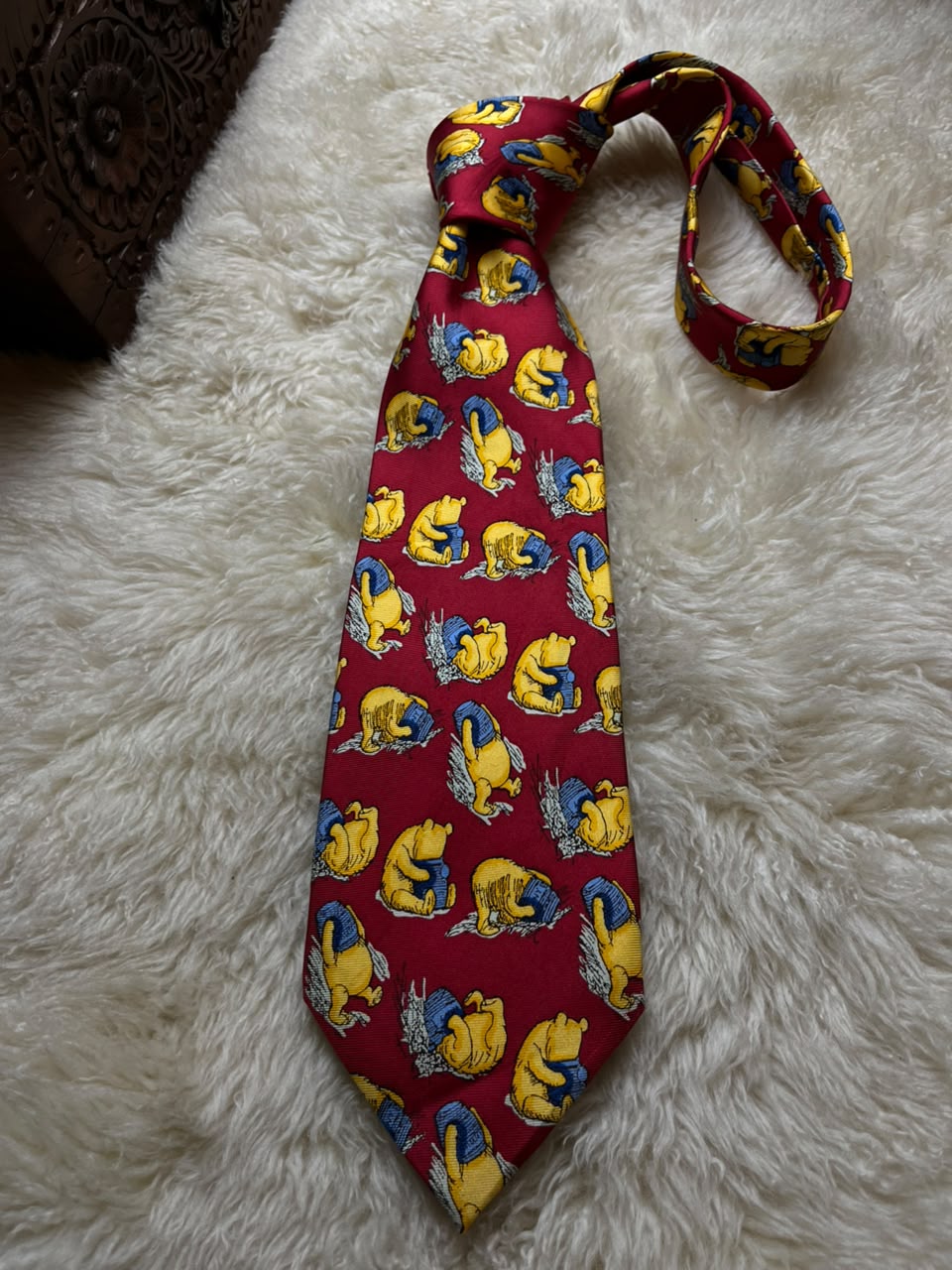 Vintage Classic Pooh Disney Silk Tie Mens Red Winnie the Pooh Hunny Pot Novelty