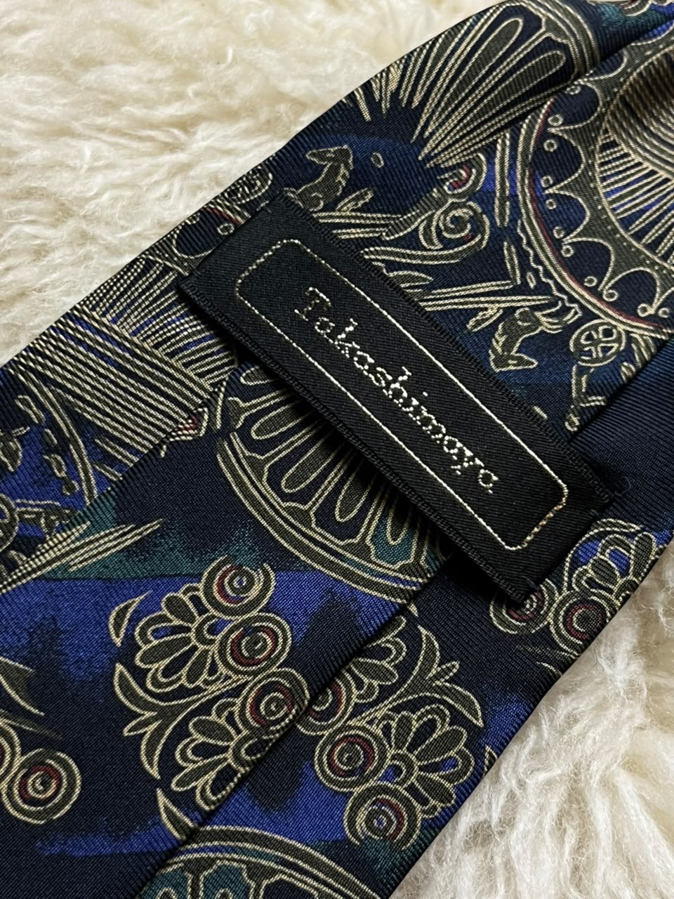 Takashimaya 100% Silk Tie Mens Blue Gold Greek Roman Architecture Baroque Japan