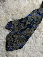 Takashimaya 100% Silk Tie Mens Blue Gold Greek Roman Architecture Baroque Japan