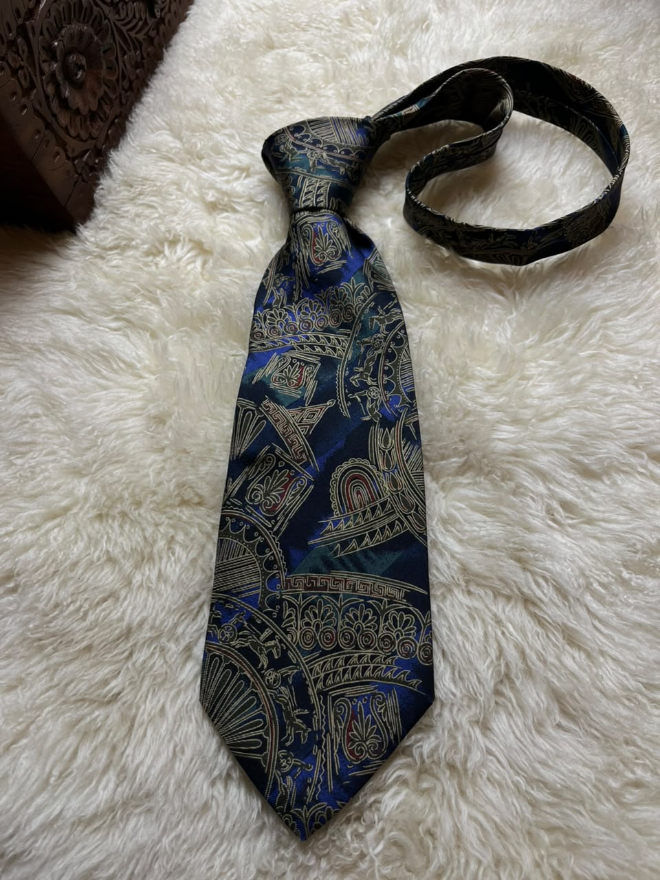 Takashimaya 100% Silk Tie Mens Blue Gold Greek Roman Architecture Baroque Japan