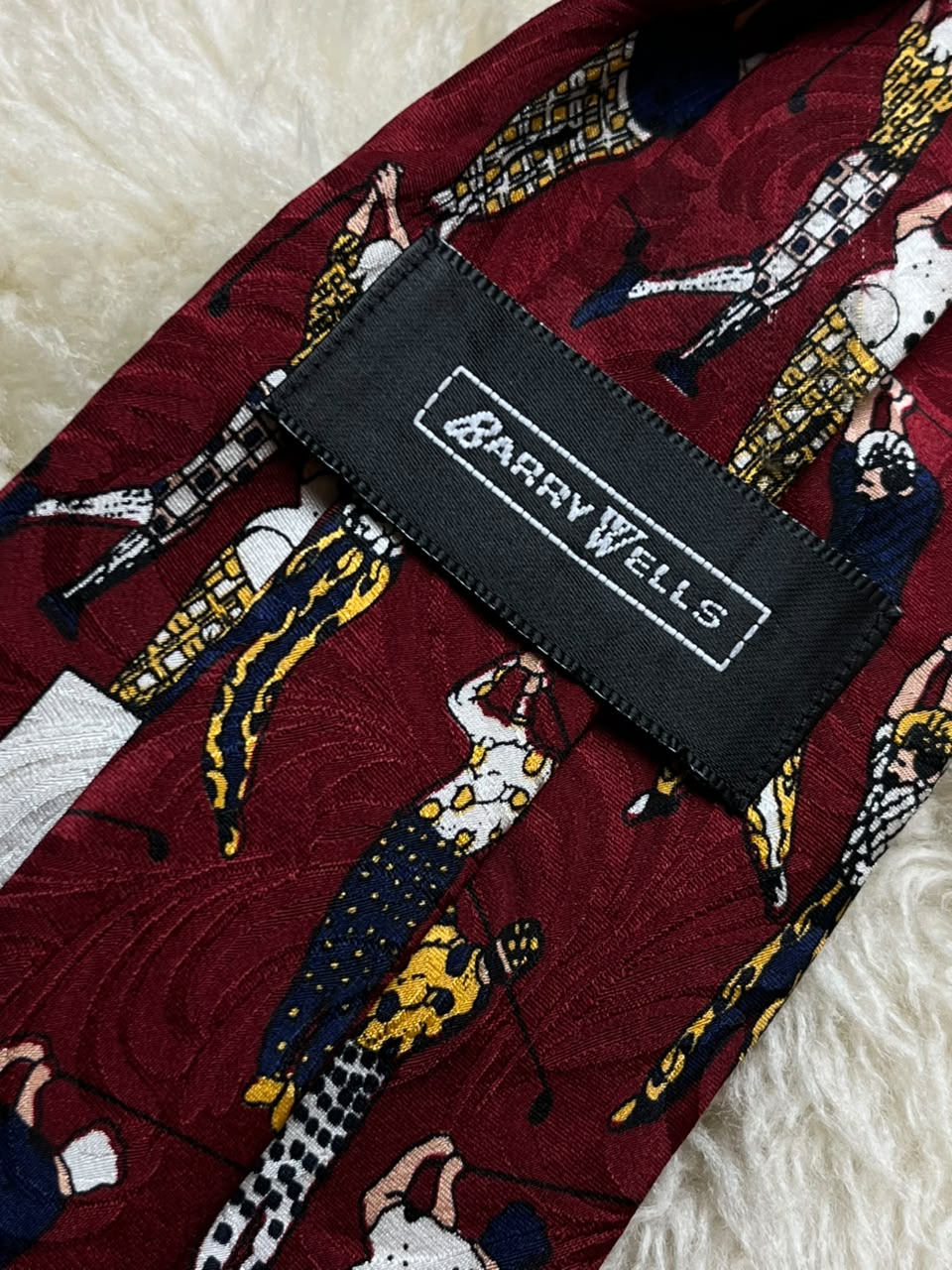 Barry Wells Silk Tie Mens Burgundy Red Golfers Swings Jacquard Made in USA