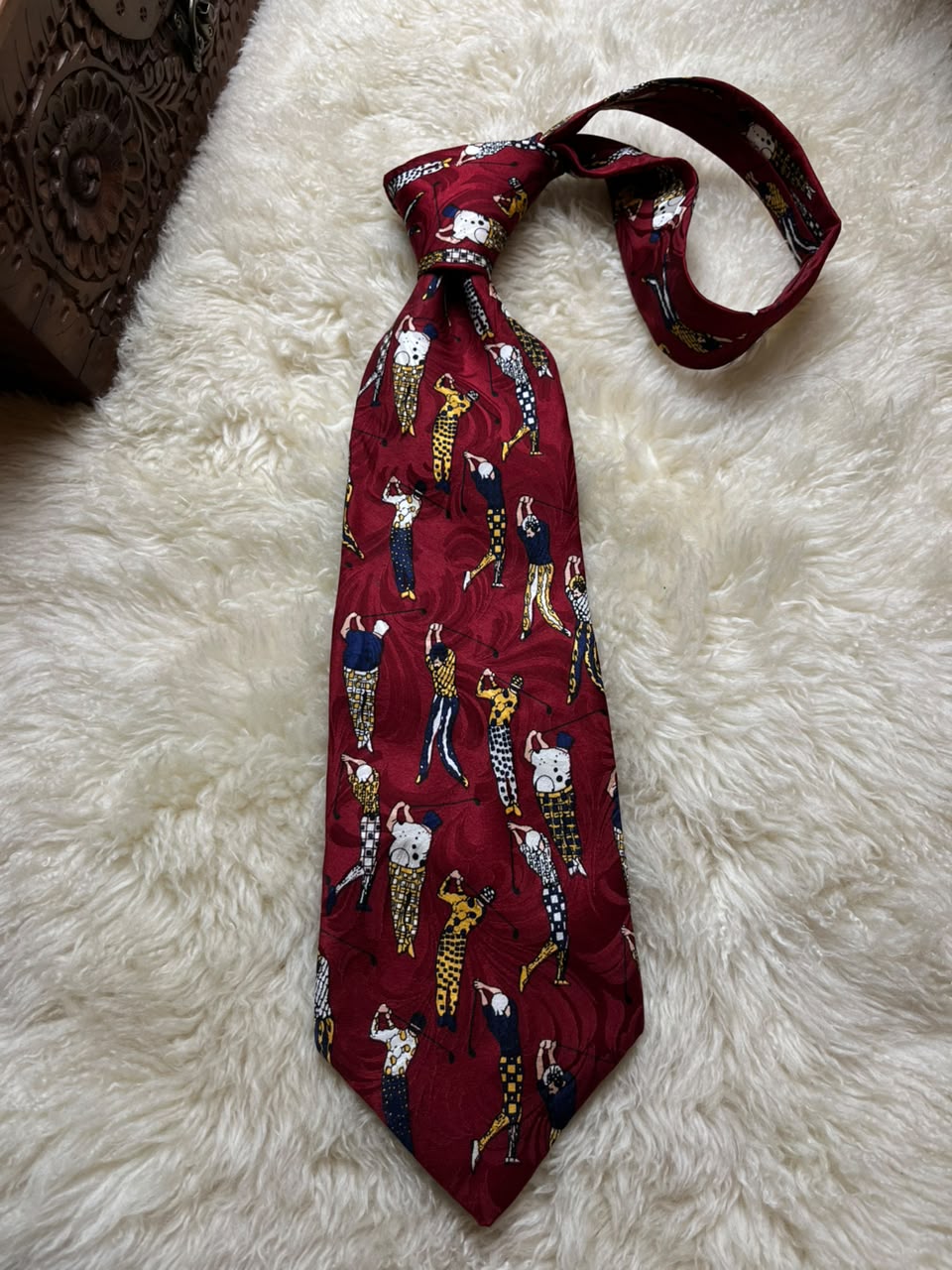 Barry Wells Silk Tie Mens Burgundy Red Golfers Swings Jacquard Made in USA