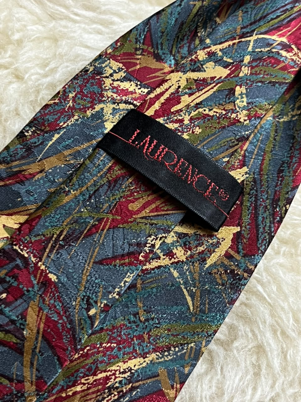 Laurence 100% Silk Tie Mens Abstract Paint Brushstroke Teal Burgundy Gold Tie