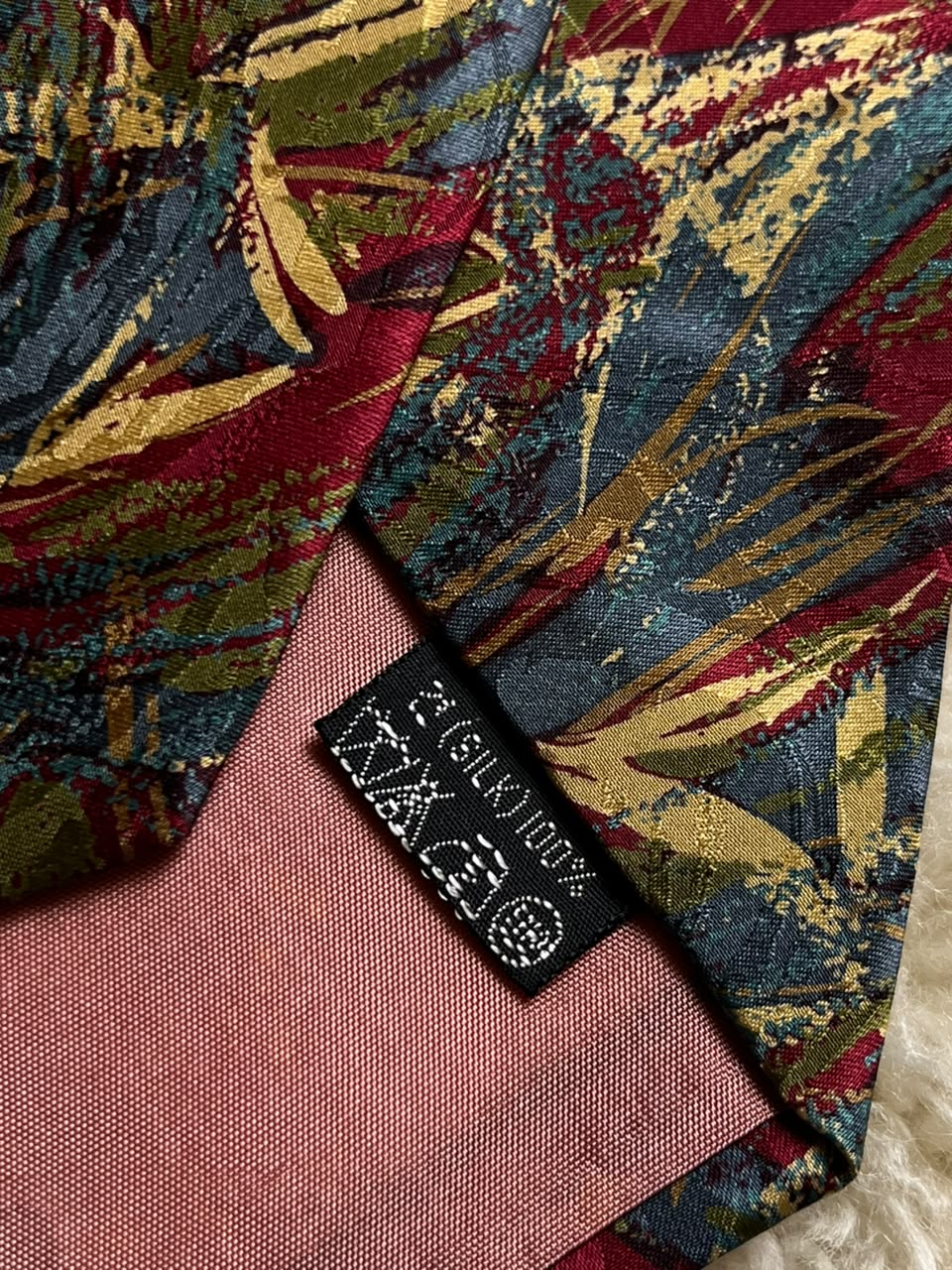 Laurence 100% Silk Tie Mens Abstract Paint Brushstroke Teal Burgundy Gold Tie