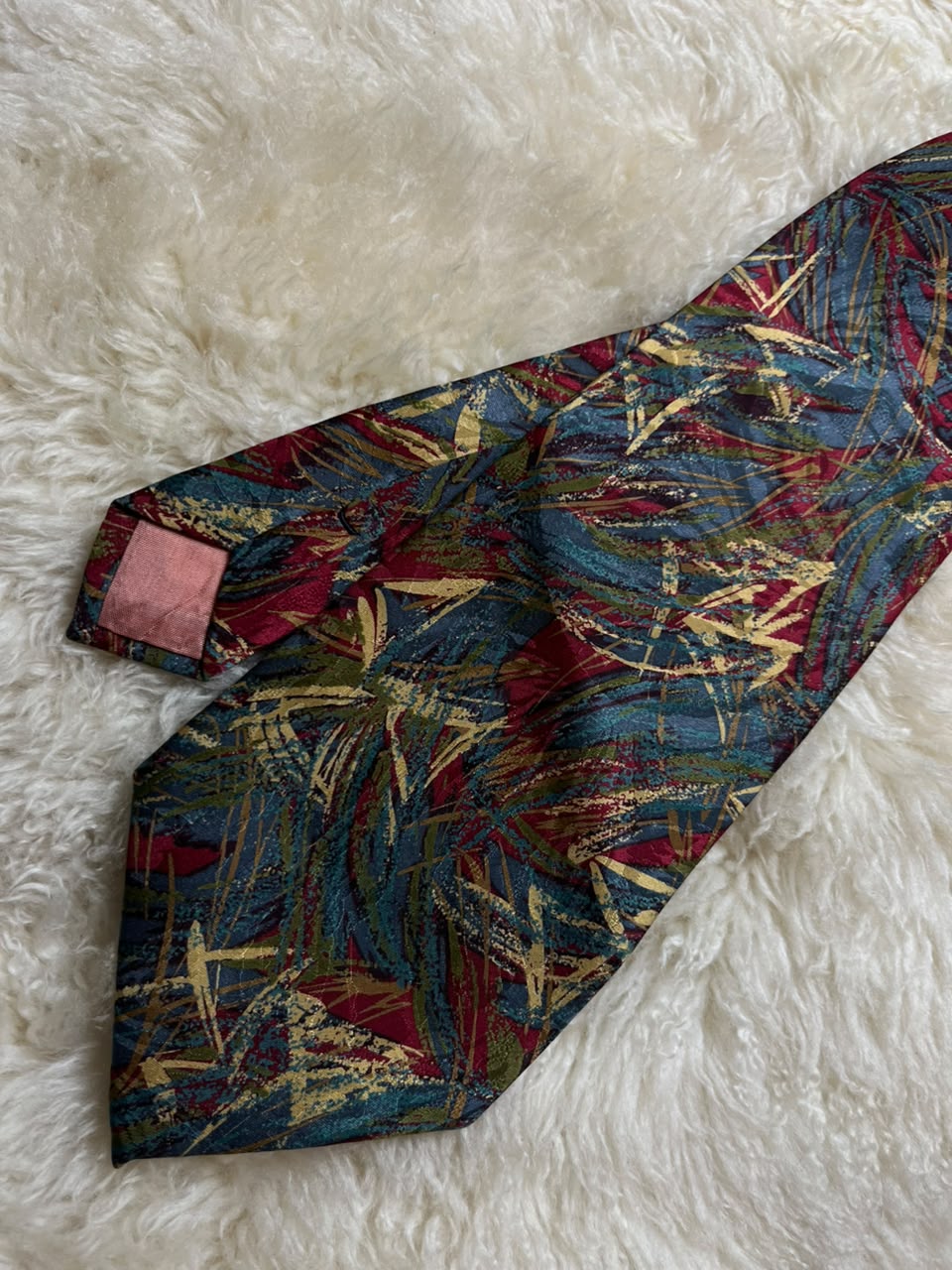 Laurence 100% Silk Tie Mens Abstract Paint Brushstroke Teal Burgundy Gold Tie