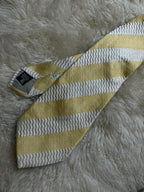 Giorgio Armani Silk Tie Mens Yellow Silver White Textured Diagonal Stripe Italy