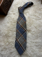 Vintage Yves Saint Laurent Mens Tie Plaid Tweed Wool Blend Blue YSL Paris New York