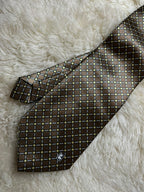 Hugo Boss BOSS 100% Silk Necktie Mens Brown Geometric Diamond Hand Made Tie