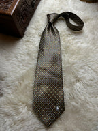 Hugo Boss BOSS 100% Silk Necktie Mens Brown Geometric Diamond Hand Made Tie