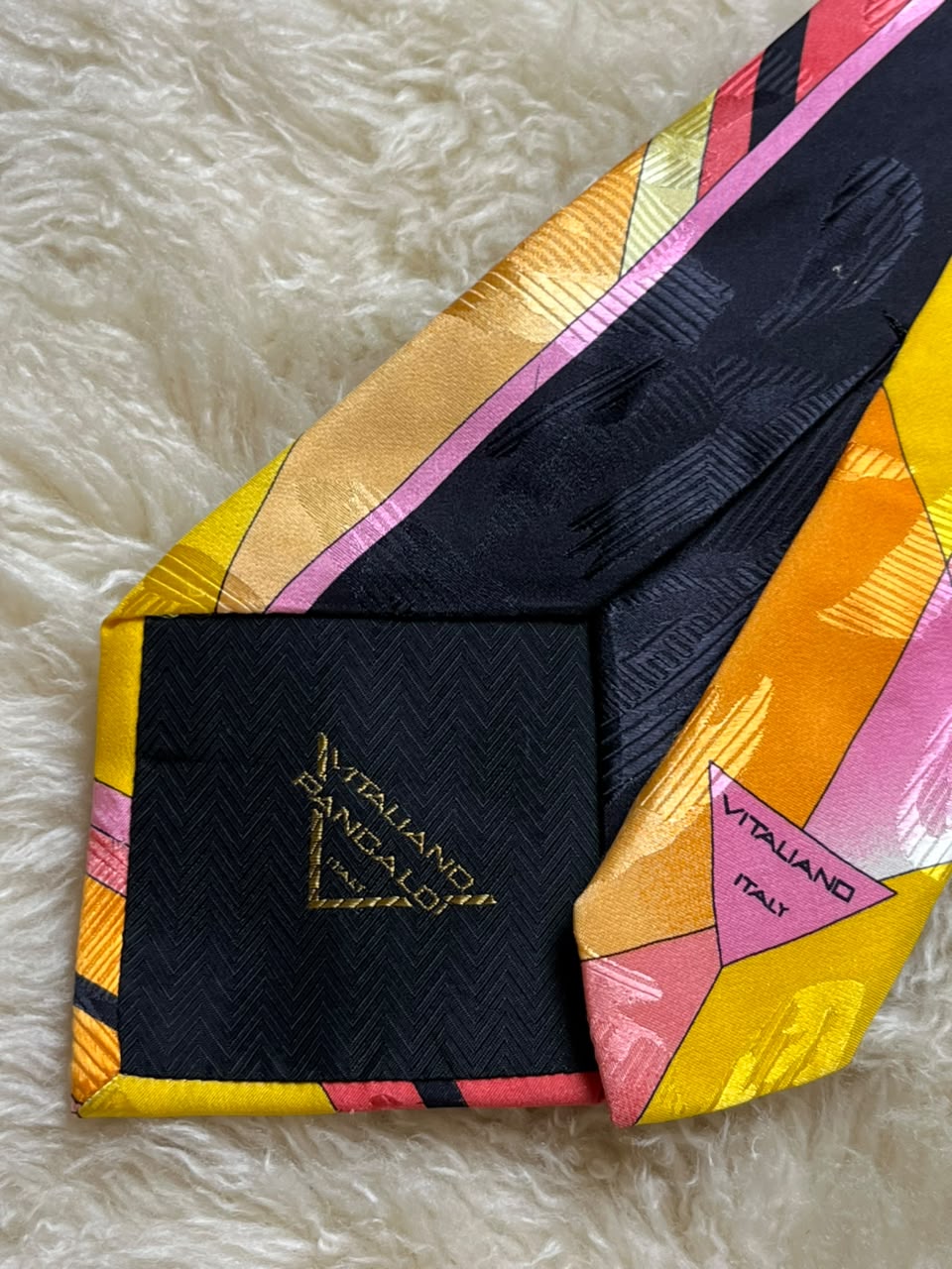 Vitaliano Pancaldi Italy 100% Silk Tie Mens Abstract Art Deco Multicolor Gold Chain