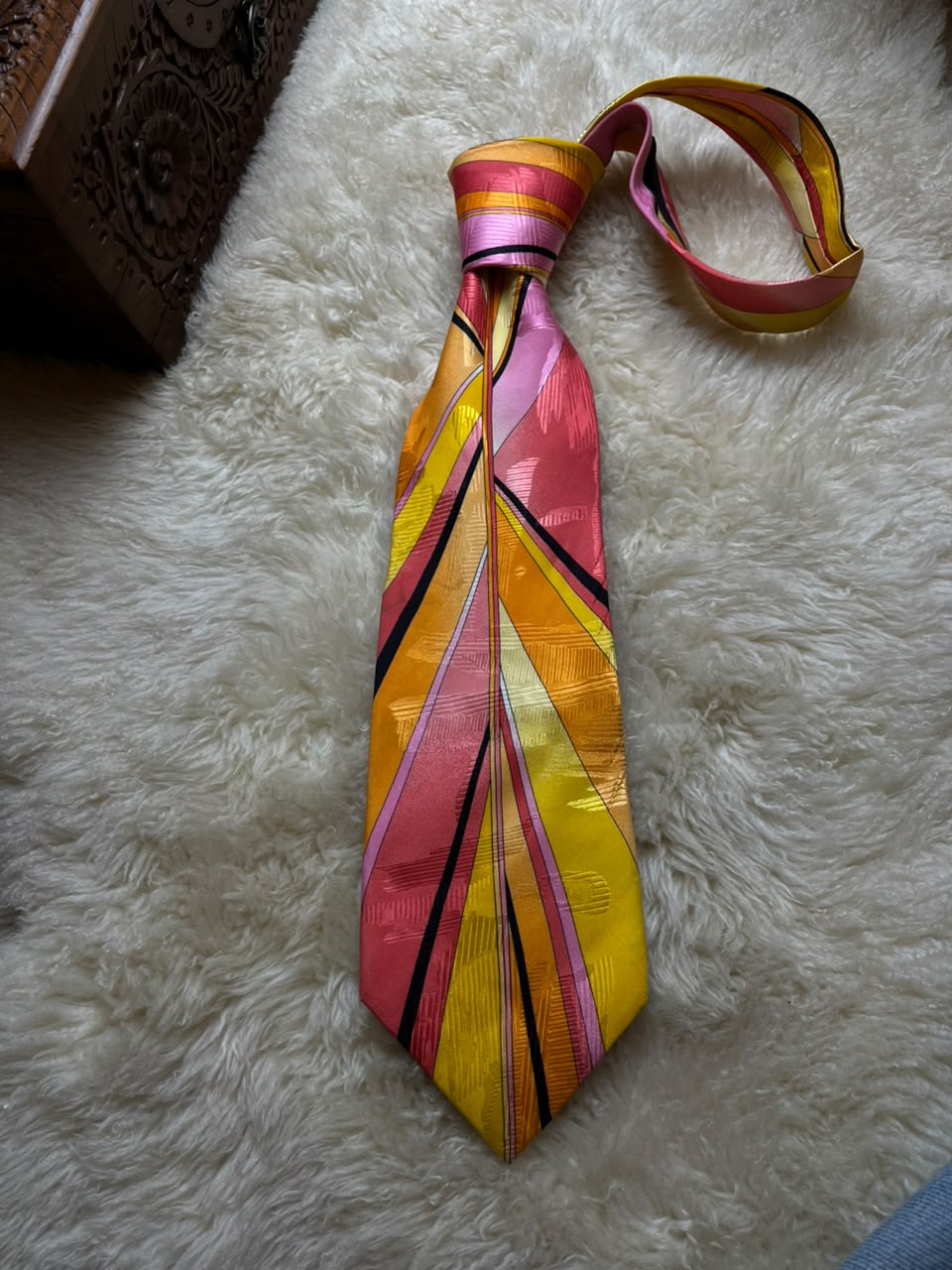 Vitaliano Pancaldi Italy 100% Silk Tie Mens Abstract Art Deco Multicolor Gold Chain