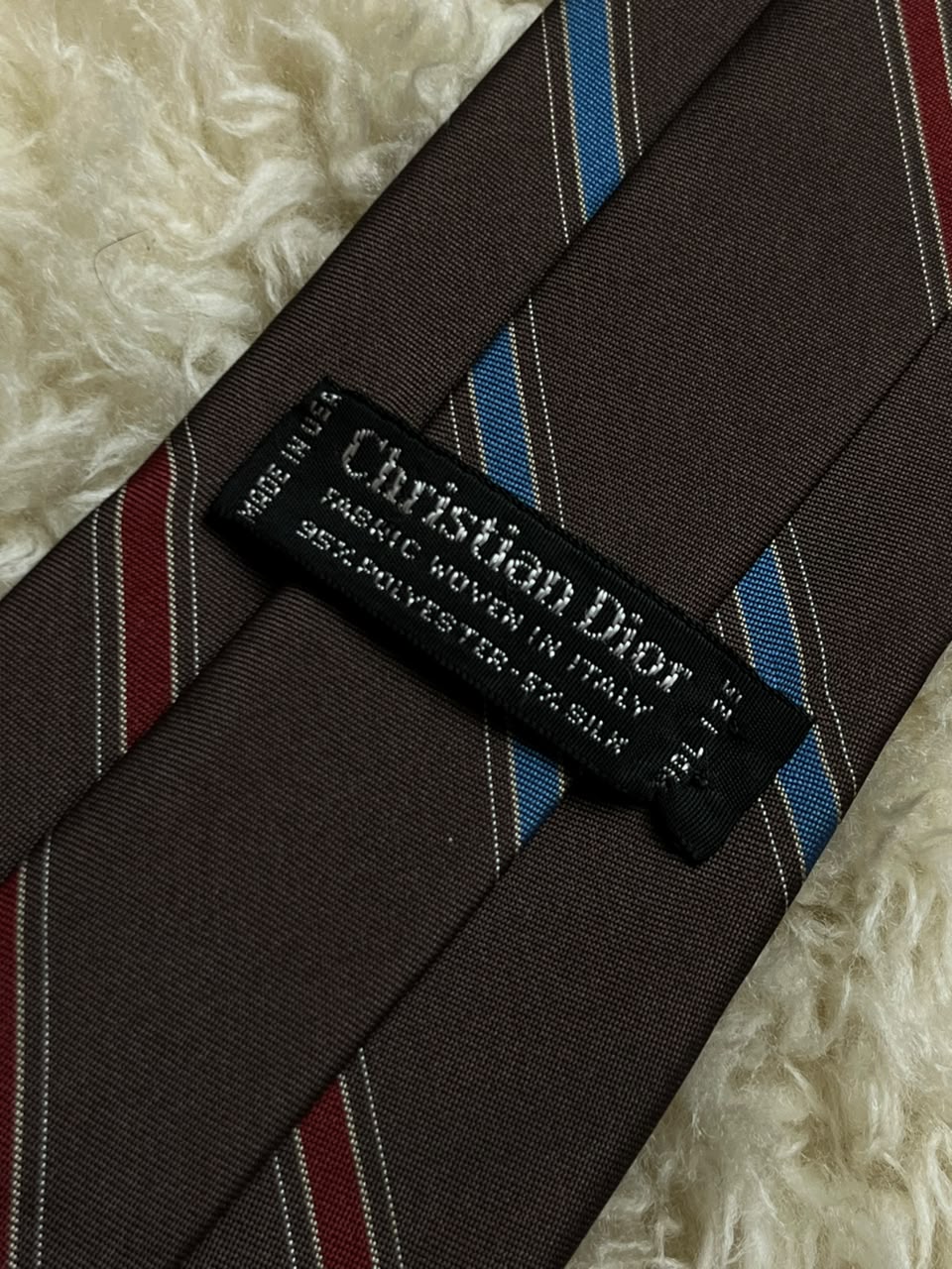 Christian Dior Vintage Tie Mens Brown Diagonal Stripe Embroidered Logo Woven Italy USA
