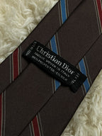Christian Dior Vintage Tie Mens Brown Diagonal Stripe Embroidered Logo Woven Italy USA
