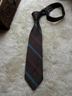 Christian Dior Vintage Tie Mens Brown Diagonal Stripe Embroidered Logo Woven Italy USA