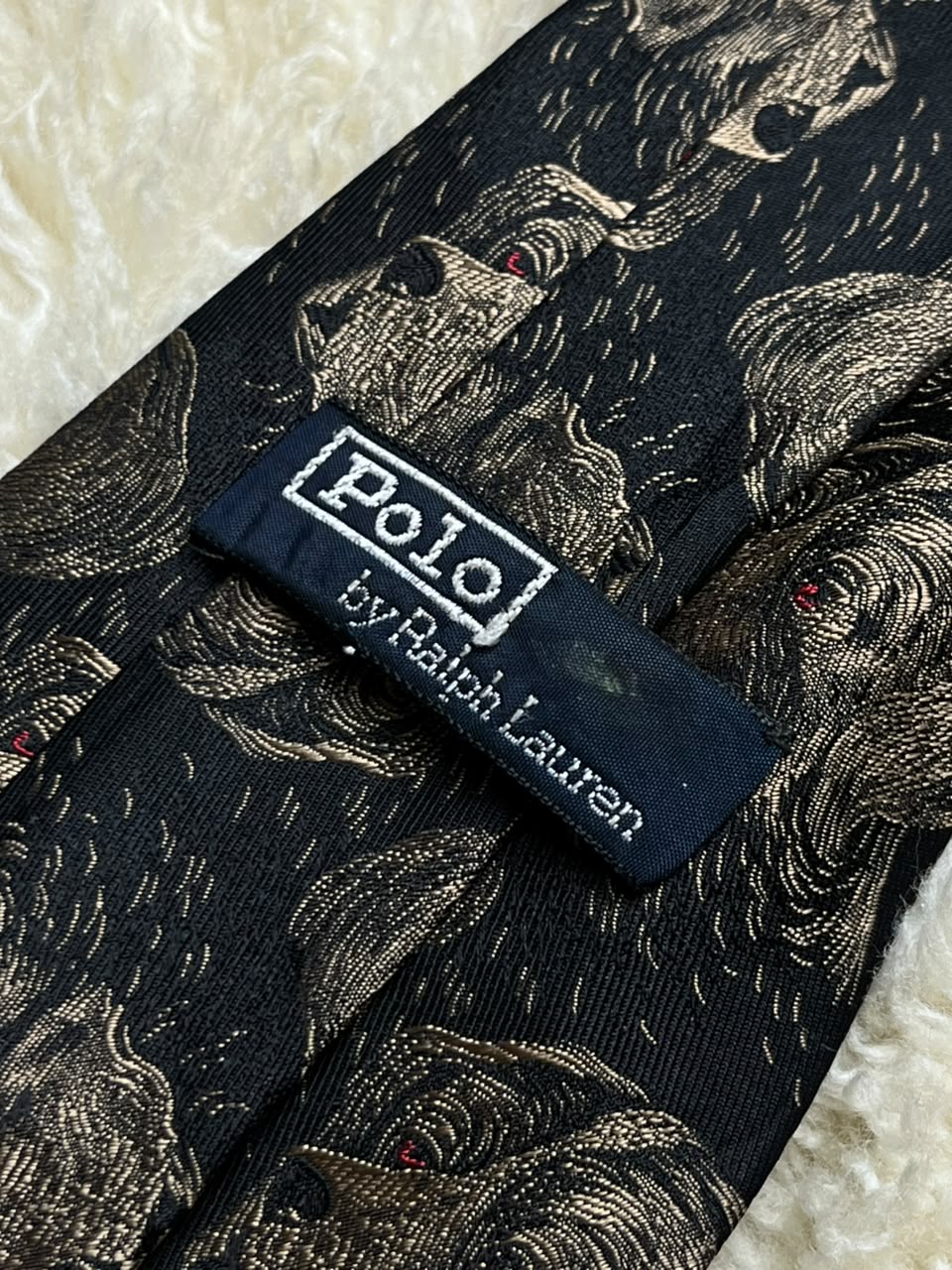 Vintage Polo Ralph Lauren Silk Necktie Dog Hunting Hound Retriever Jacquard USA