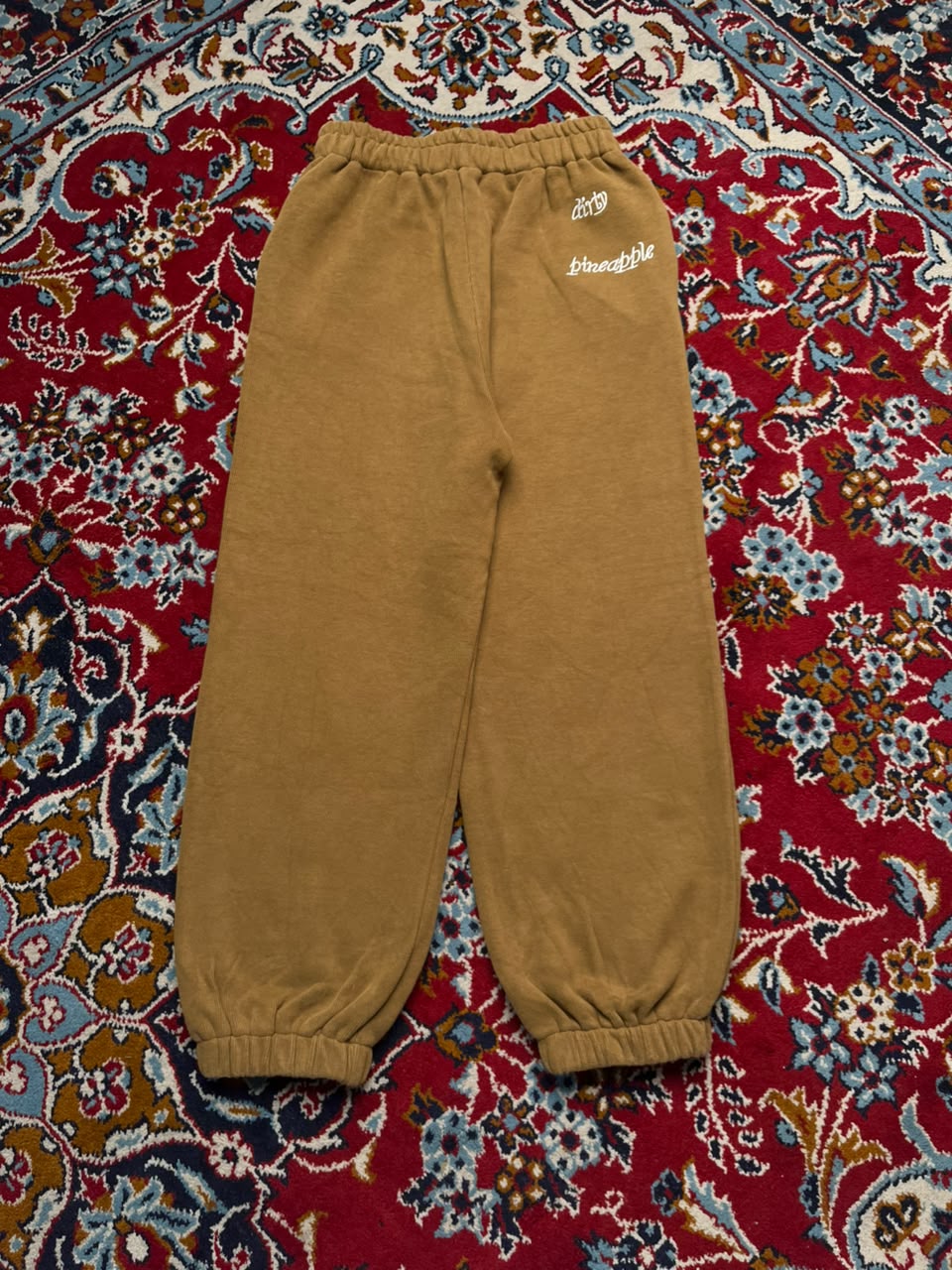 Dirty Pineapple Embroidered Tan Cinch Cuff Baggy Fleece Sweatpant - 24