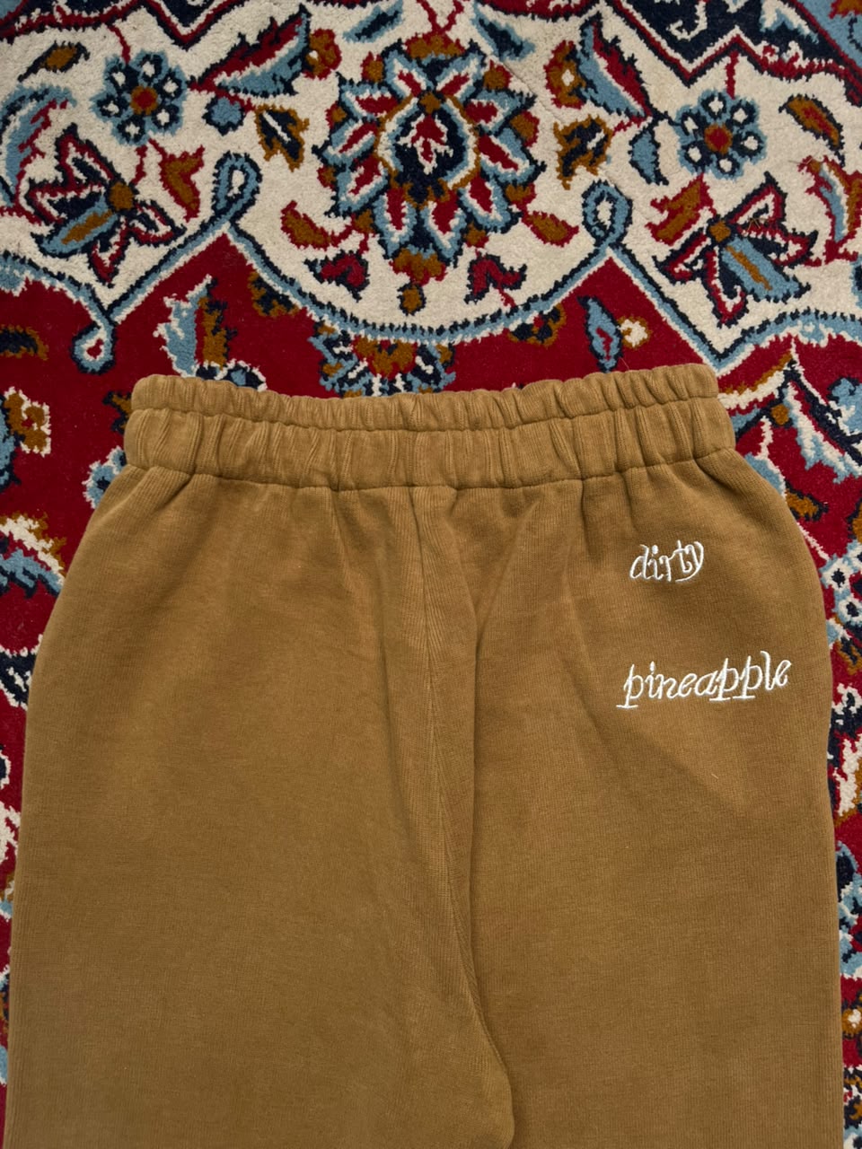 Dirty Pineapple Embroidered Tan Cinch Cuff Baggy Fleece Sweatpant - 24