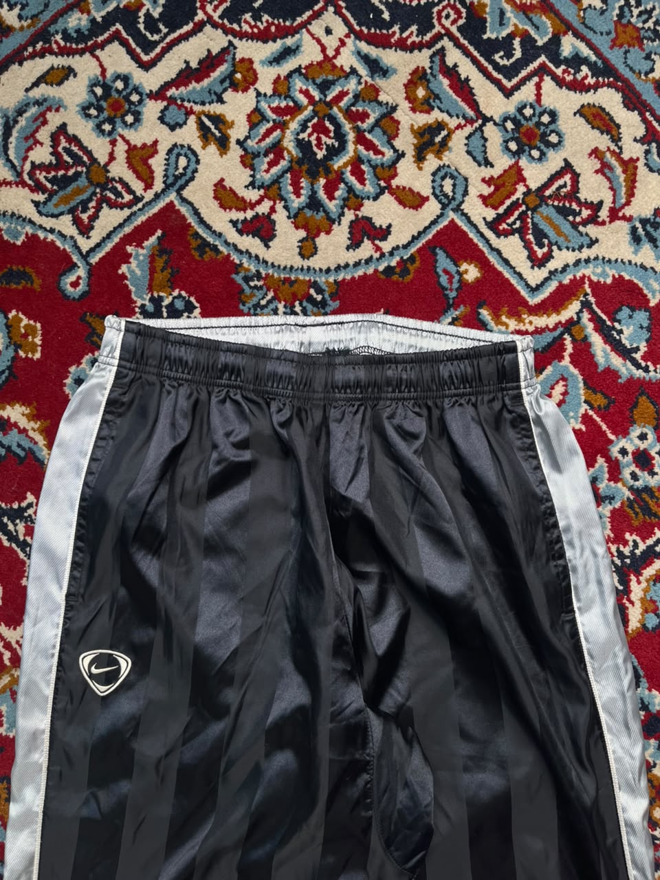 Vintage Nike Shiny Black Striped Silver Side Trousers - 24