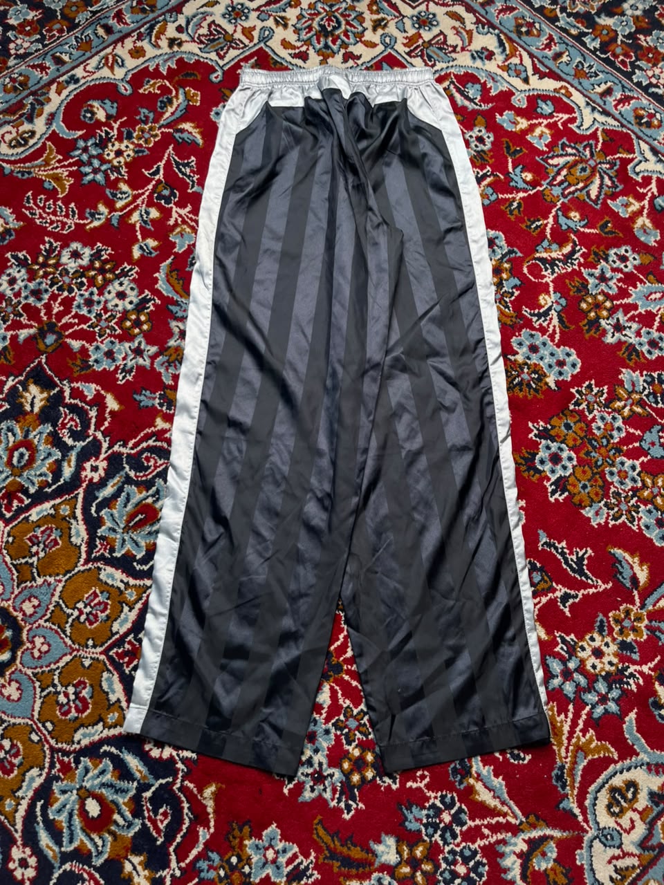 Vintage Nike Shiny Black Striped Silver Side Trousers - 24