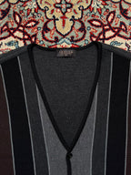 Indian Striped V-Neck Knit Sweater - L