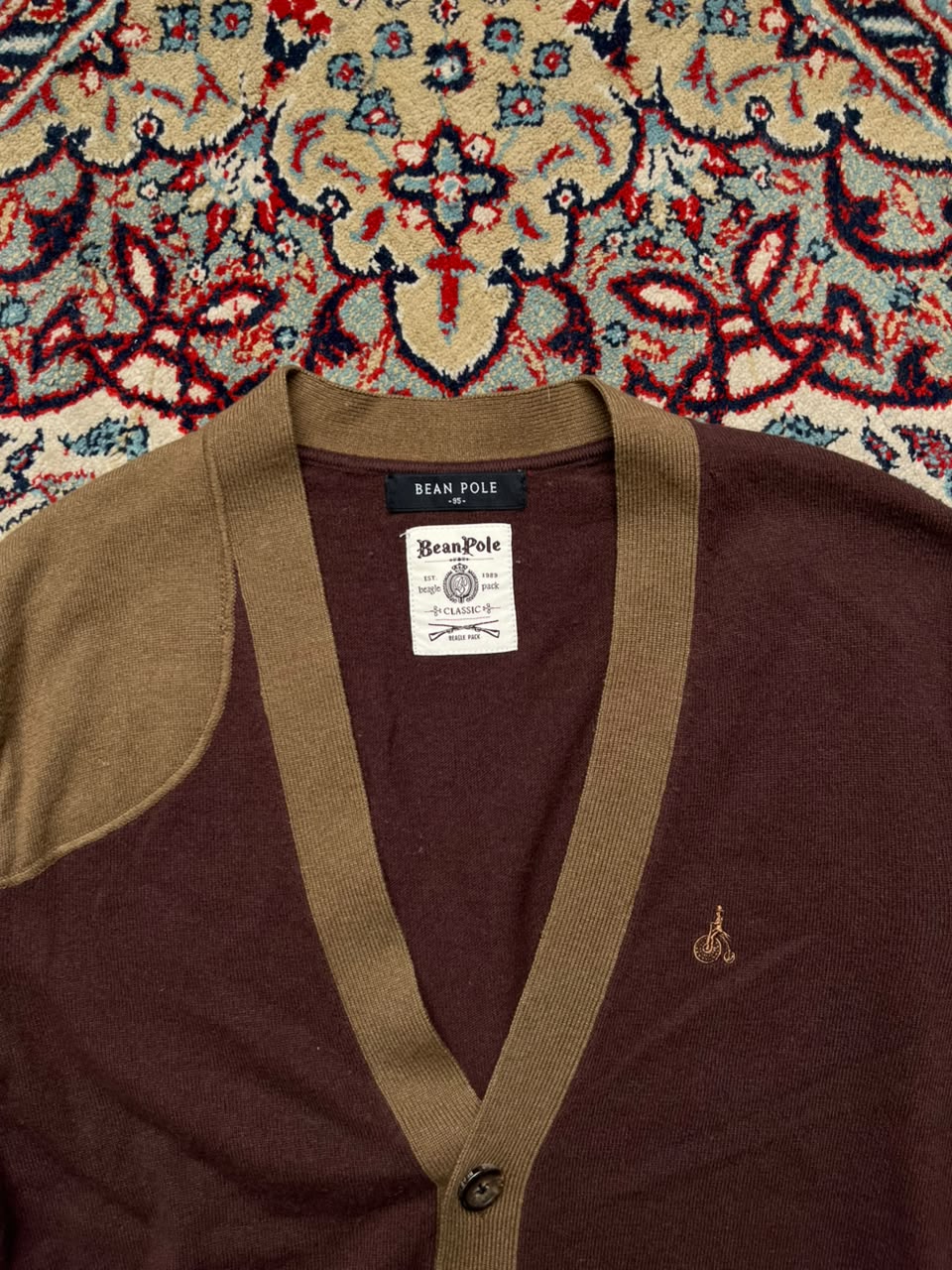 Bean Pole Beagle Pack Two-Tone Wool Cashmere Cardigan - M